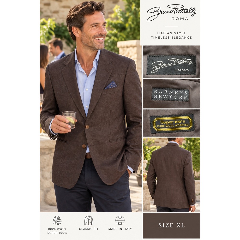 Bruno Piattelli Roma Barneys New York Mens Brown Wool Blazer Sport Coat XL Italy